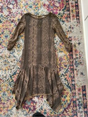 Boho Festival Asymmetrical Snake Print Dress Y2K Indie Midi